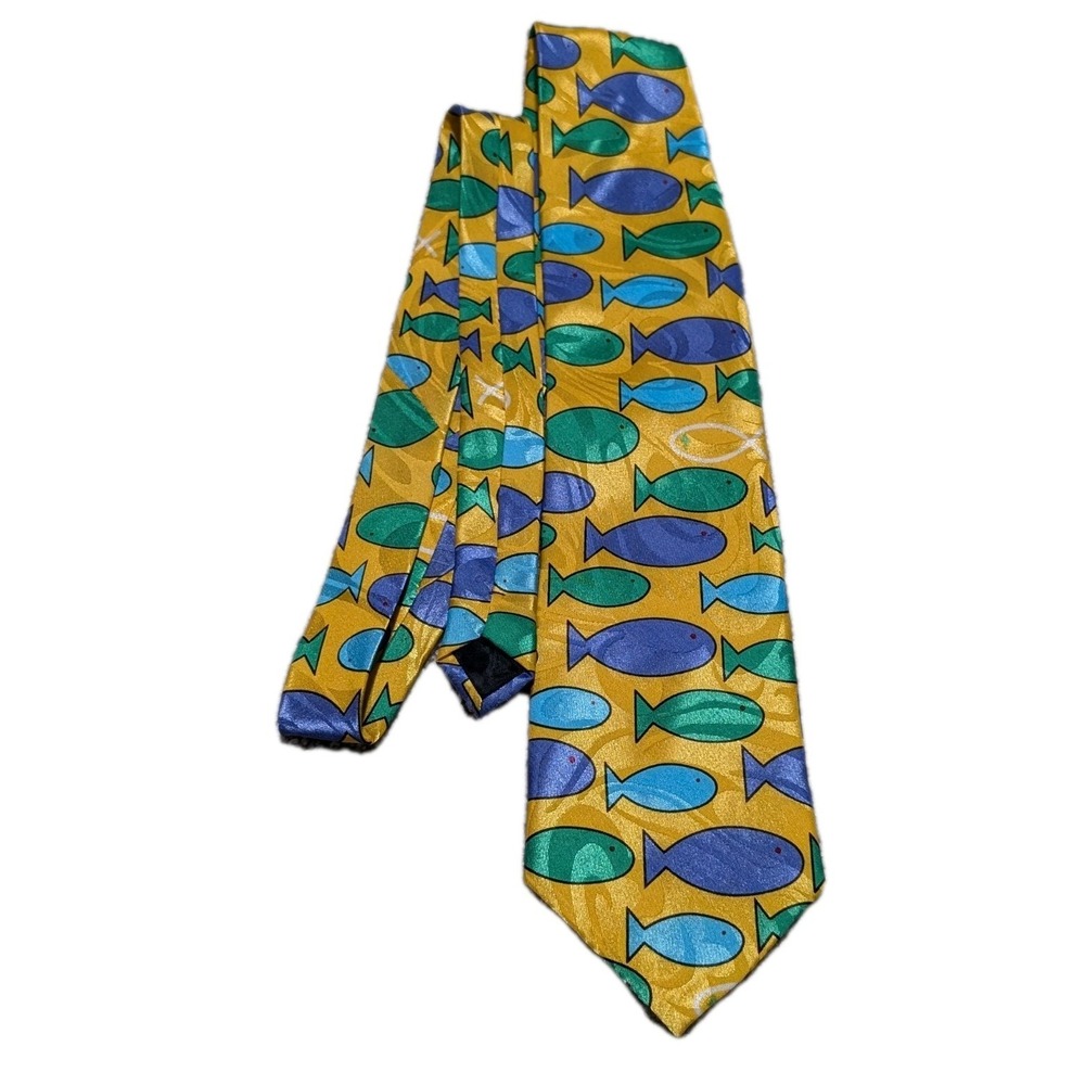 Gold City Hand Made Men's Neck Tie Fish Themed Print Designer